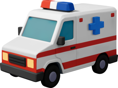 Mavi tıbbi haçlı 3D ambulans arabası.