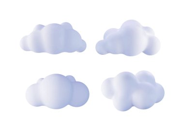 Kabarık dört beyaz bulutun vektör çizimi. Çocuk kitapları ve çizgi film grafikleri için hava tahmini element tasarım simgesi.