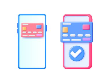 Çevrimiçi ödemeleri gösteren iki akıllı telefon, bir kredi kartı ve işaretli, mobil bankacılık ve güvenli işlem kavramını gösteren.