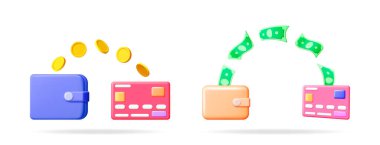 Dijital cüzdanlar ve ödeme kartı. Çevrimiçi para transferi. Mobil bankacılık ve finansal işlem kavramı. Elektronik ödeme.