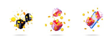 Bir hediye kutusu ve bir sürprizle açılma seti. Nakit para ve bozuk paralarla dolu bir konsept. Ödül, ikramiye.