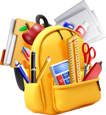Okul malzemeleriyle dolu 3B Sarı Sırt çantası