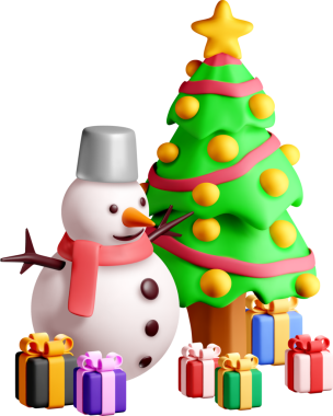 3D Kardan Adam ve Noel Ağacı Sahnesi