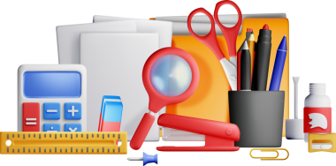 Renkli 3D Ofis Malzemeleri ve Araç Koleksiyonu