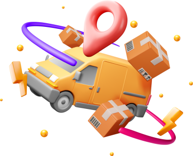 Paketler ve Konum Pin ile 3B Teslimat Minibüsü