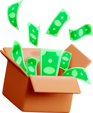 Yüzen Dolar Faturalarıyla Dolu 3D Kutu