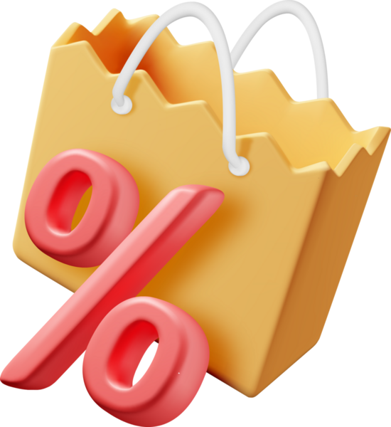 3D Shopping Bag with Discount Symbol Design