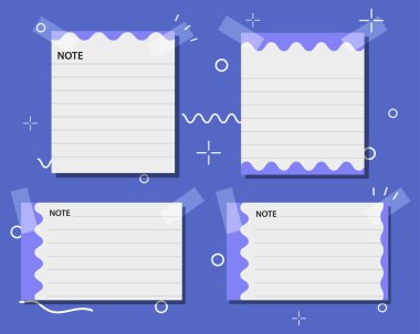 Scrapbook notes and cards. Diary, page notebook, notepad bookmark design. Daily planner element template. Personal memo, paper blank list, document, sticker, cardboard. Vector illustration.