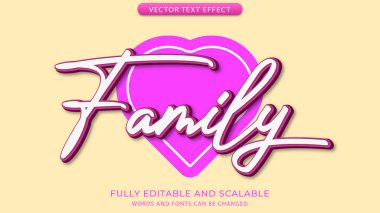 aile teması kalp süsü ve soyut arkaplan ile düzenlenebilir metin efekti