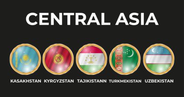 Orta Asya devlet bayraklarının daire şeklinde 3D çizimleri