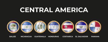 Orta Amerika bölgesinin bayraklarının daire şeklinde üç boyutlu çizimleri.