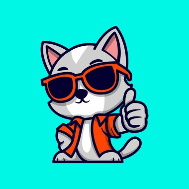 Güneş gözlüğü takan ve Başparmağını kaldıran Havalı Kedi