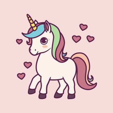 Sevimli Kawaii Tekboynuz Renkli Yelesi ve Kuyruğu ile