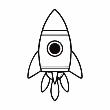 Basit Siyah ve Beyaz Roket Taslak Vektör İllüstrasyonu