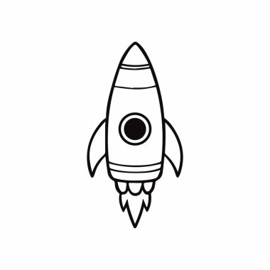 Basit Siyah ve Beyaz Roket Taslak Vektör İllüstrasyonu