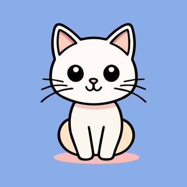 Sevimli Beyaz Kedi Mavi Arkaplanda Oturuyor