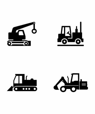 Ağır İnşaat Araçları ve Ekipman Siyah Siluet Simgeleri