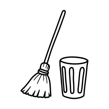 Basit Süpürge ve Çöp Kutusu İllüstrasyonu