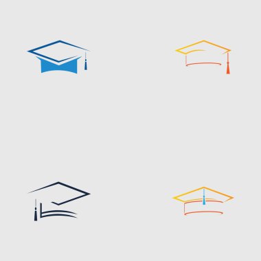 Gri arkaplanda mutlu mezuniyet logosu tasarım şablonu vektör grafik çizimi