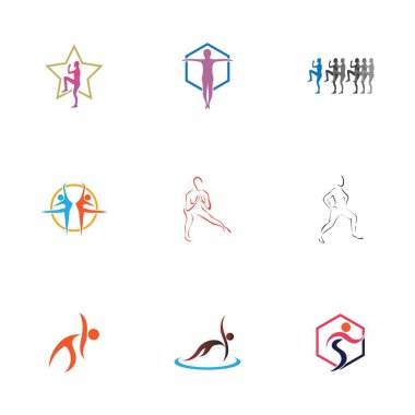 Fitness logosu, spor logosu ve web simgesi, aerobik logo seti.