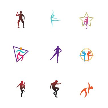 Fitness logosu, spor logosu ve web simgesi, aerobik logo seti.
