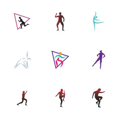 Fitness logosu, spor logosu ve web simgesi, aerobik logo seti.