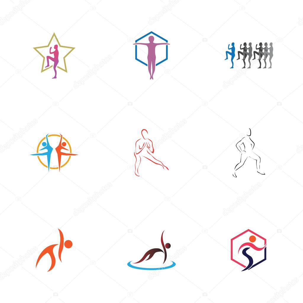 Set of vector illustration of fitness logo,sports logo and web Icon,aerobic logo.