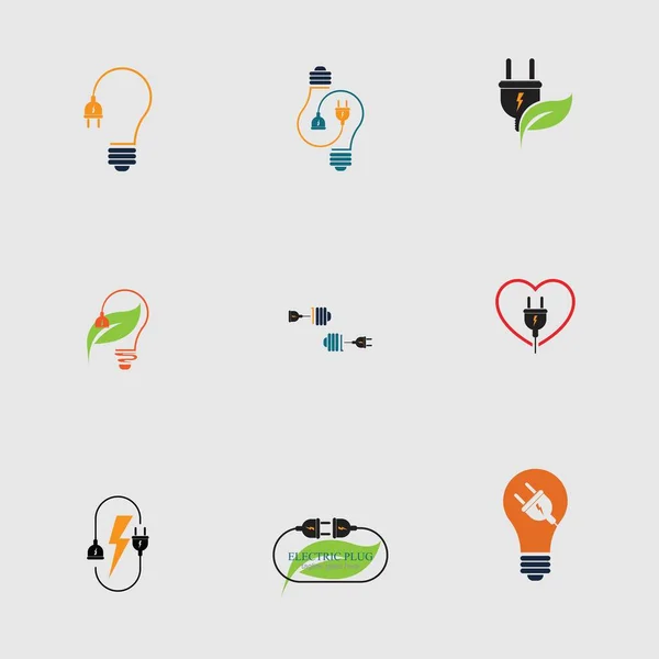 Σύνολο Creative Electrical Plug Logo Concept Διάνυσμα Σχεδιασμό Γκρι Φόντο — Διανυσματικό Αρχείο