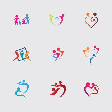 Abstract People Logo isolated on gray Background,Can be used for Teamwork and Family Logos. Flat Vector Logo Design Template