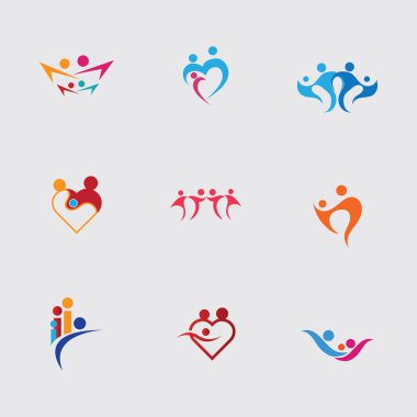 Abstract People Logo isolated on gray Background,Can be used for Teamwork and Family Logos. Flat Vector Logo Design Template