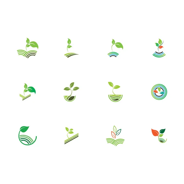 Naturaleza Granja Plantas Verdes Vector Logo Concepto — Vector de stock