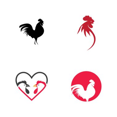 Rooster logo resimlerinin vektör kümesi çizim tasarımı