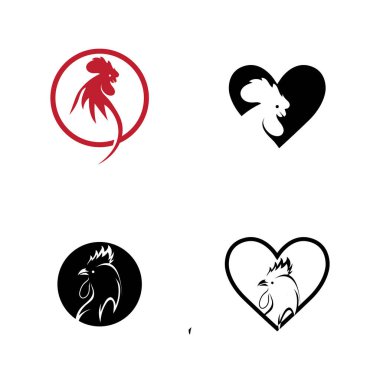 Rooster logo resimlerinin vektör kümesi çizim tasarımı