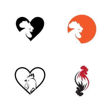 Rooster logo resimlerinin vektör kümesi çizim tasarımı