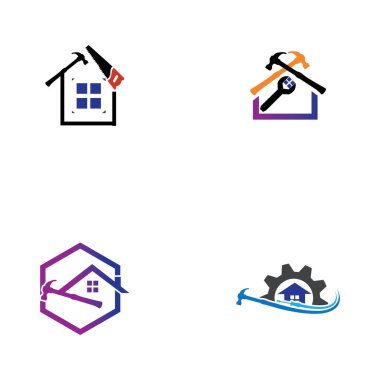 Beyaz arkaplanda House tamiri logo resim tasarımı seti 