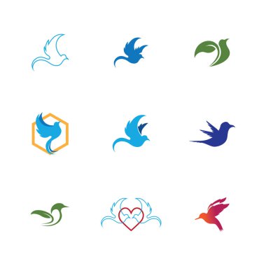 Kuş logosunun vektör kümesi ve sembolik resim çizimi tasarımı