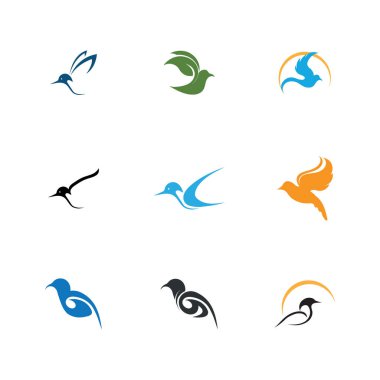 Kuş logosunun vektör kümesi ve sembolik resim çizimi tasarımı