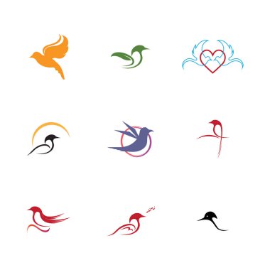 Kuş logosunun vektör kümesi ve sembolik resim çizimi tasarımı