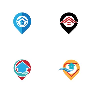 Ev noktası logo vektörü, ev kombinasyonlu Pin simgesi
