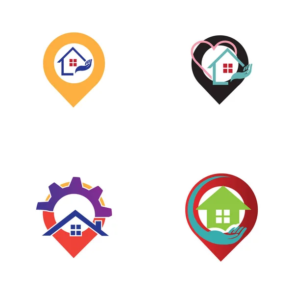 House Point Logo Vector Pin Icon Home Combination — Stock Vector
