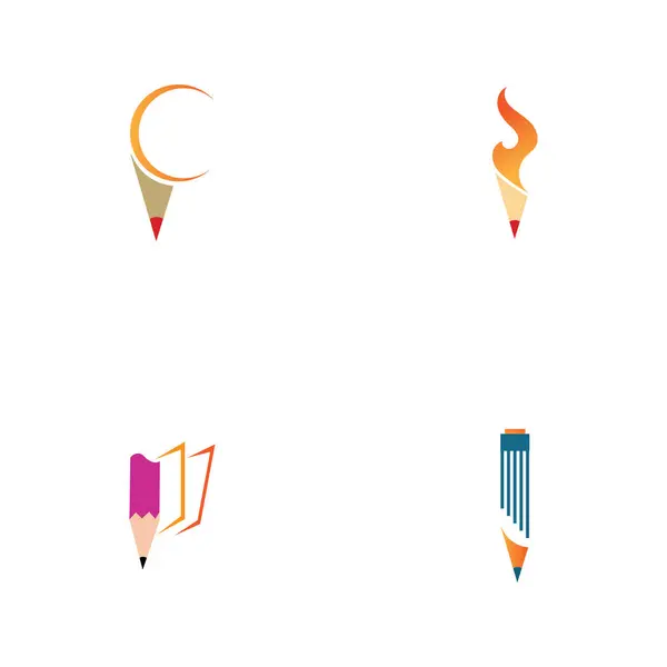 Set Matita Logo Simbolo Immagini Illustrazione Disegno Sfondo Bianco — Vettoriale Stock