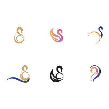 Beyaz arkaplanda Kuğu logosu ve sembol resimlerinin tasarımı