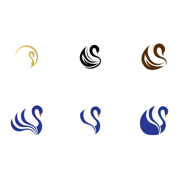 Set Logo Swan Immagini Simbolo Disegno Illustrazione Sfondo Bianco — Vettoriale Stock