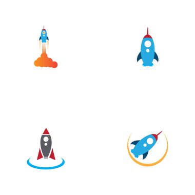 Beyaz arkaplanda roket logo vektör çizim şablonu