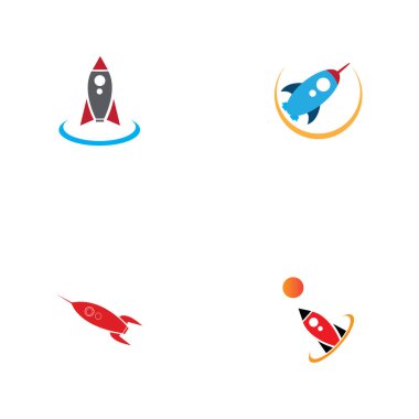 Beyaz arkaplanda roket logo vektör çizim şablonu