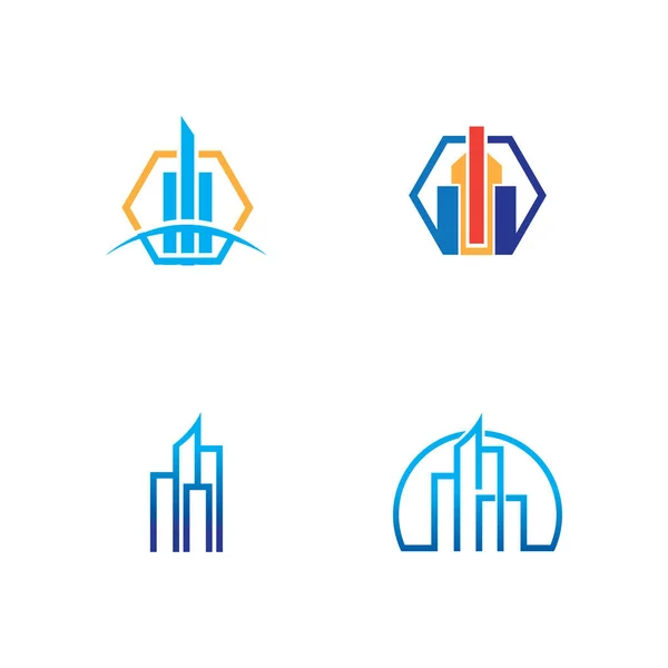 Construção Imobiliário Logotipo Conjunto Vetor Ícone Ilustração Design — Vetor de Stock