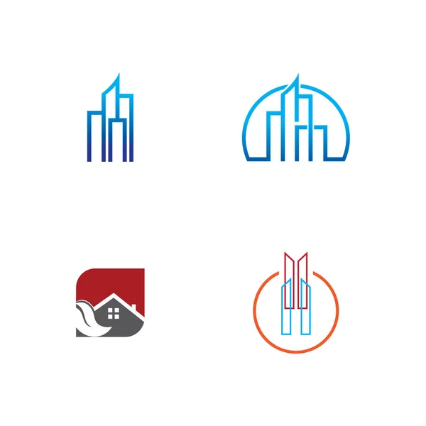 Construção Imobiliário Logotipo Conjunto Vetor Ícone Ilustração Design — Vetor de Stock