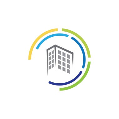 Yaratıcı modern soyut emlak logosu tasarımı, renkli gradyan bina emlak çanta logosu tasarım şablonu