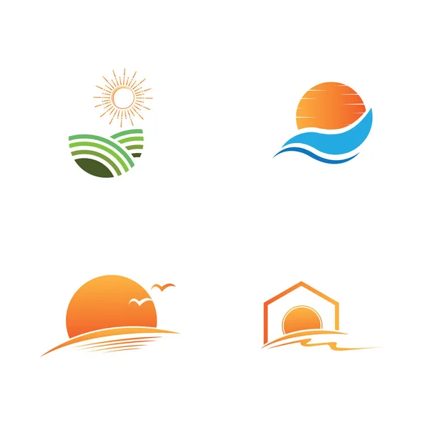Modèle Logo Sunrise Illustration Vectorielle Icône Modèle Logo Soleil Sur — Image vectorielle