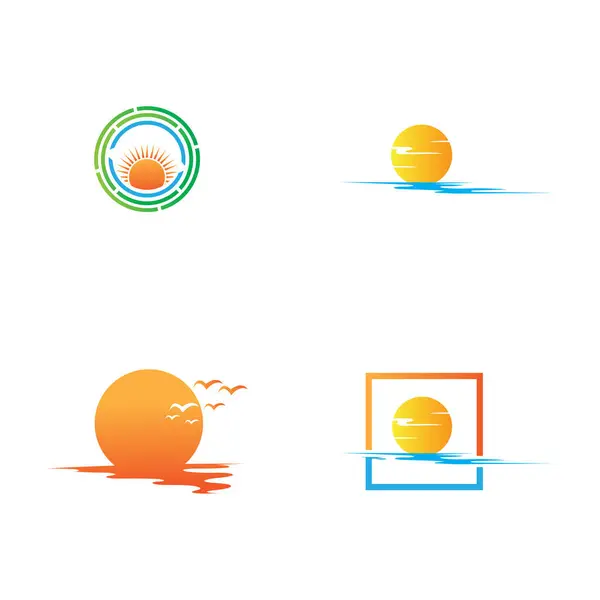 Napkelte Logó Sablon Vektor Illusztráció Icon Logo Template Sun Horizont — Stock Vector